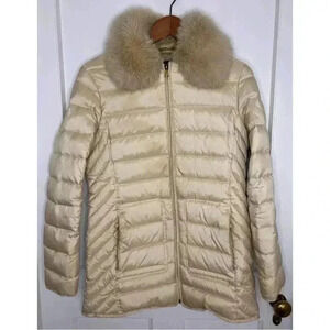 Brooks Brothers Cream Winter Coat with Removable Faux Fur Collar M